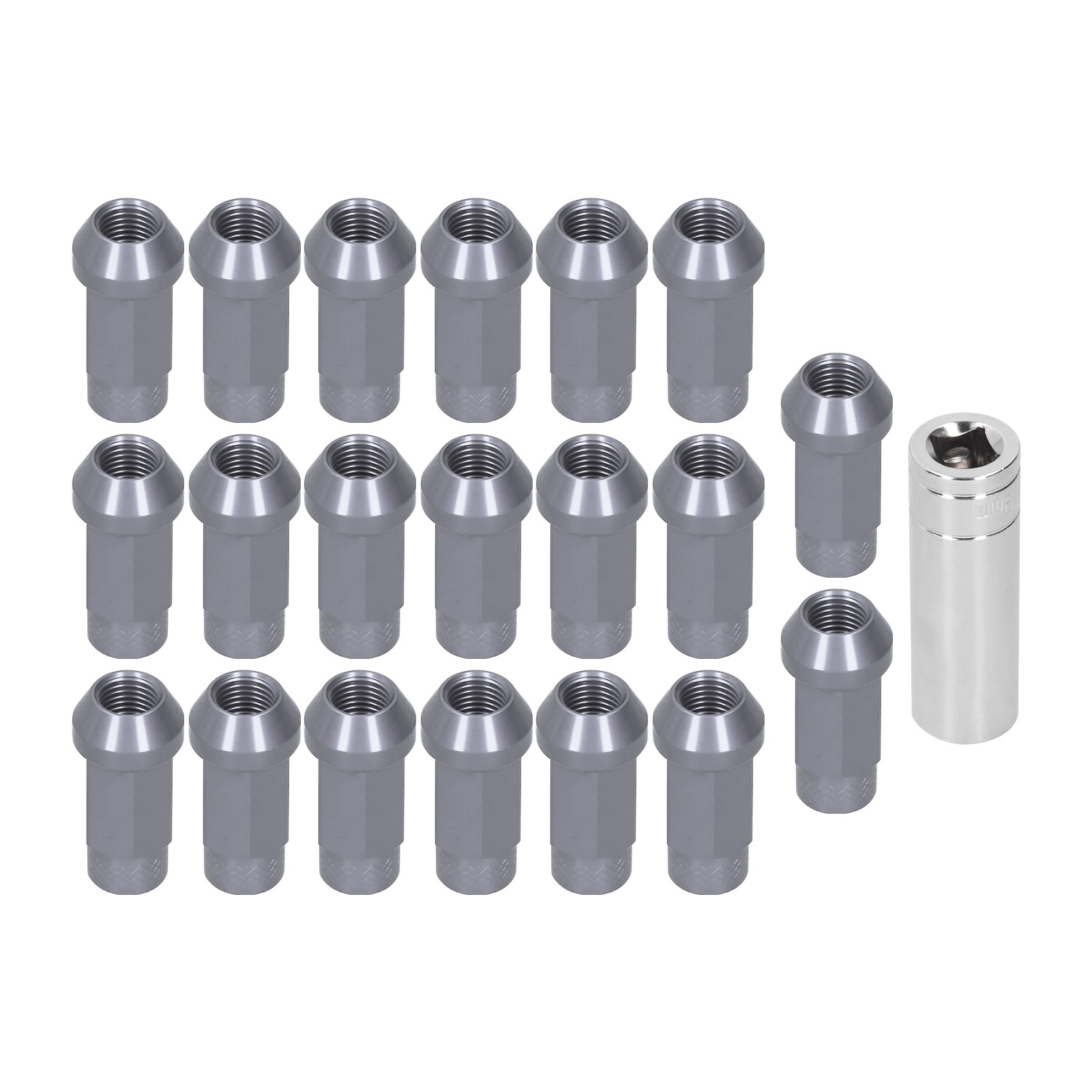20 Radmuttern M14x1,5 Gewindehöhe 5 Cm Aluminium 7075-t6 Titanfarbe Mit Durchgangslochsicherung