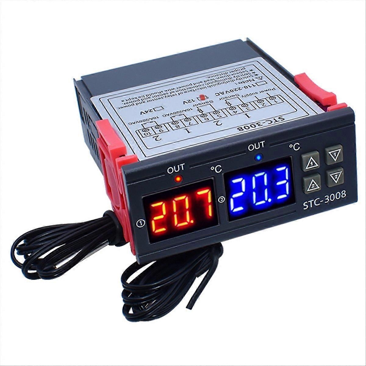 Dualer Digitaler Temperaturregler -3008, Doppelter Relaisausgang, Präziser Temperaturregler Für Heiz- Und Kühlsysteme, Zuverlässiges Steuergerät, Modell -3008.