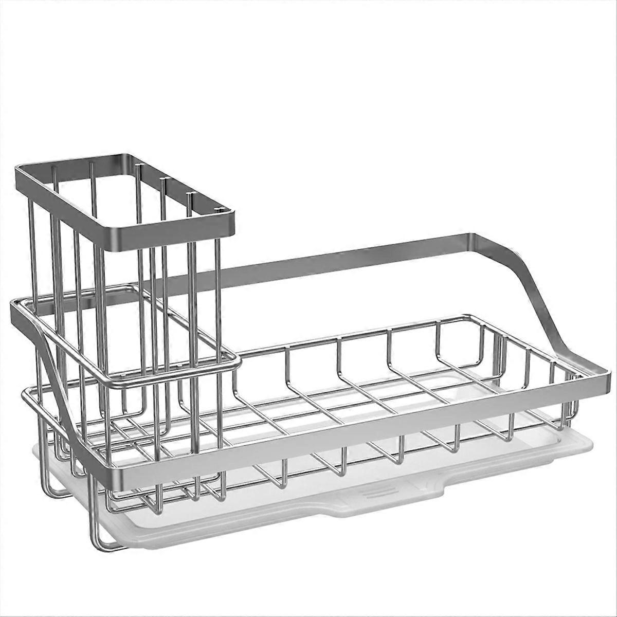Schwammabtropfgestell Aus Edelstahl, Abnehmbare Wandhalterung Mit Haken, Küchenorganizer Über Der Spüle, Oberfläche Aus Gebürstetem Stahl, Modernes Design, Stabile Befestigung, Ideal Zur Aufbewahrung