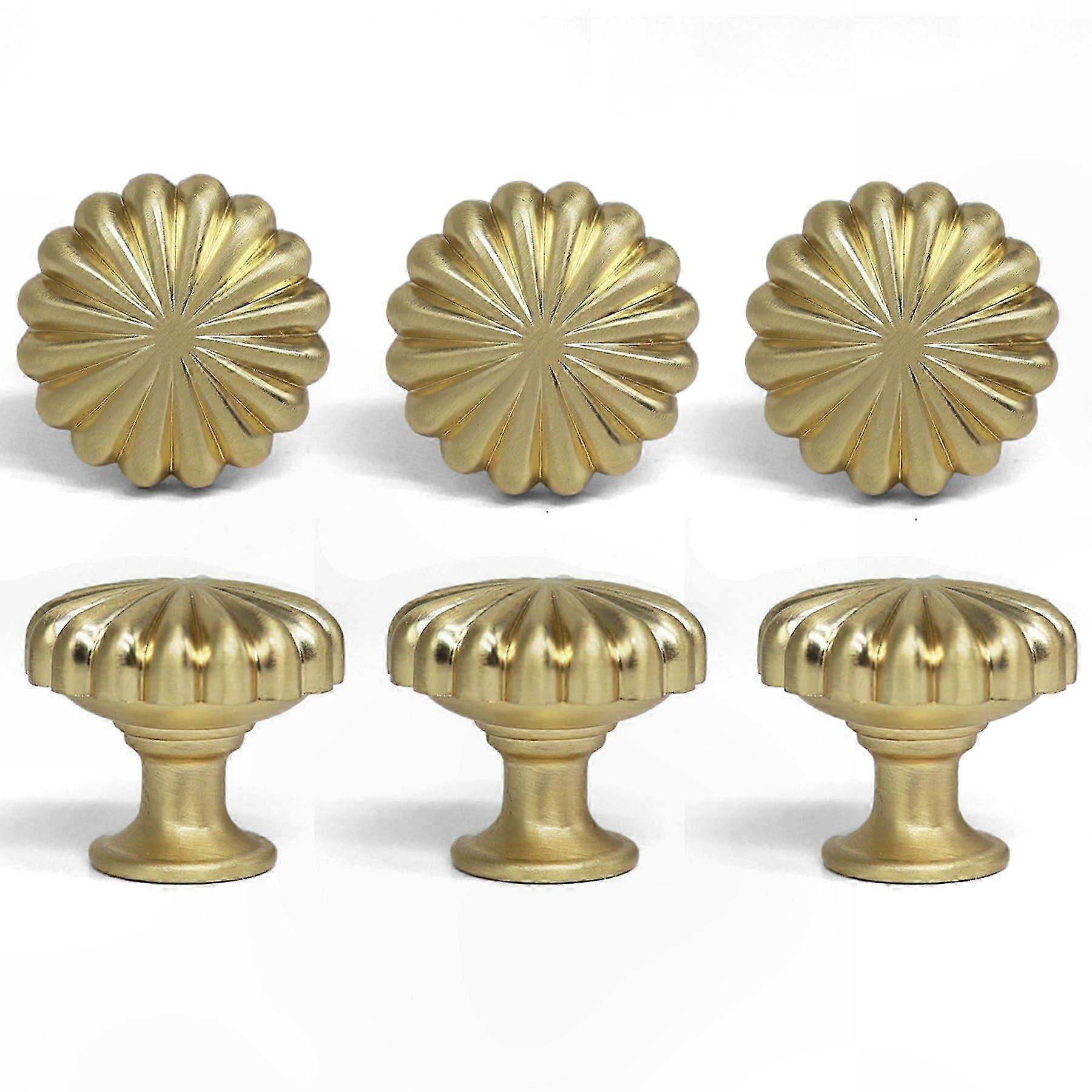 Vintage-schrankknöpfe In Gold, 6er-pack Schlichte Schubladengriffe, Moderne Messing-schrankgriffe, Einlochige Kommodenknöpfe Im Kürbis-stil