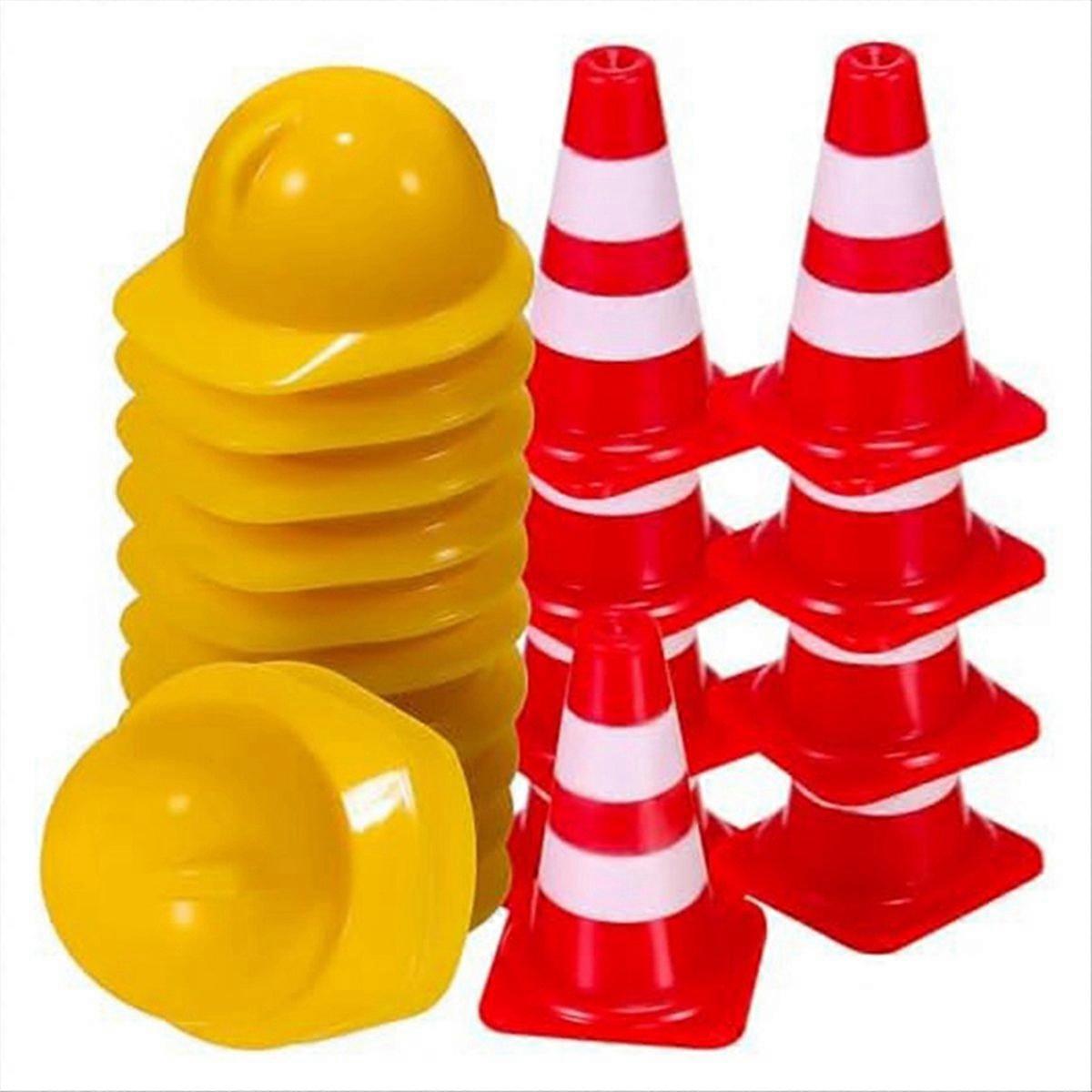 50 Mini-verkehrskegel + 50 Schutzhelme, 100-teiliges Set Für Rollenspiele, Partydekorationen Oder Lustige Sicherheitsaktivitäten, Orange Und Gelb, Kompakte Größe