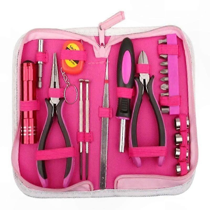 23-teiliges Damenwerkzeugset Mit Rosa Nylontasche, Ideal Für Heimwerkerarbeiten Und Reparaturen Im Haushalt, Inklusive Aufbewahrungstasche, Multifunktionales Set Für Heim- Und Büroarbeiten.