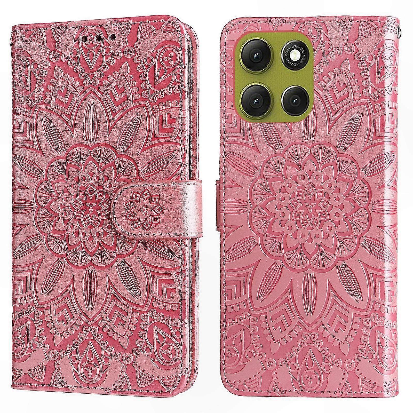 Ledergeldbörse Mit Sonnenblumenmuster Für Moto G86 Power 5g Und G86 5g, Rosa Hülle