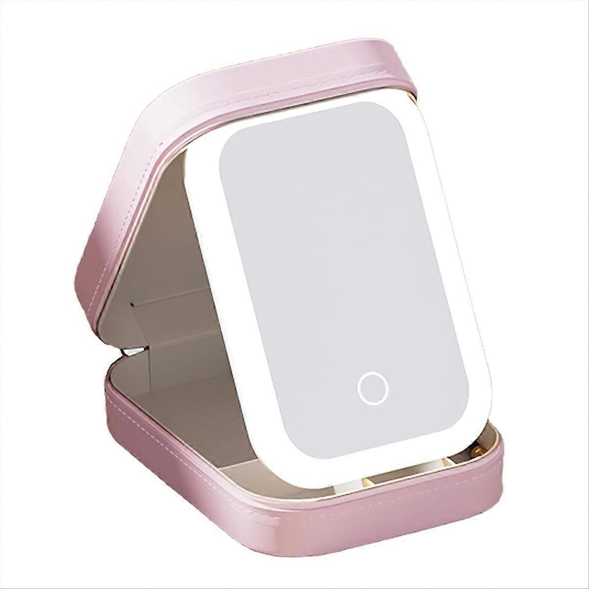 Pinkfarbener Led-schminkspiegel Mit Drei Einstellbaren Farben, Tragbare Kosmetikleuchte Mit Einstellbarer Helligkeit, Doppelseitiger Schönheitsspiegel, Kompakt Für Badezimmer Und Handtasche