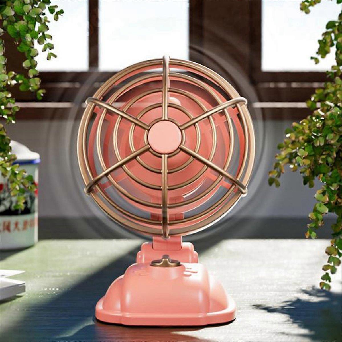 Mini-retro-tischventilator 400mah, Usb-aufladbar, Tragbar Für Den Außeneinsatz, Rosa, Leise Flügel, Für Zuhause Und Unterwegs.