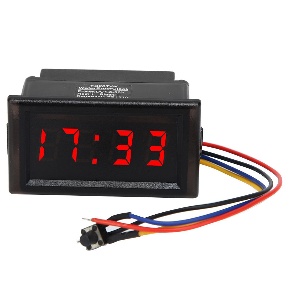 Wasser- Und Staubdichte Elektronische Led-autouhr, Rote Digitalanzeige, Dc4,5-30v.