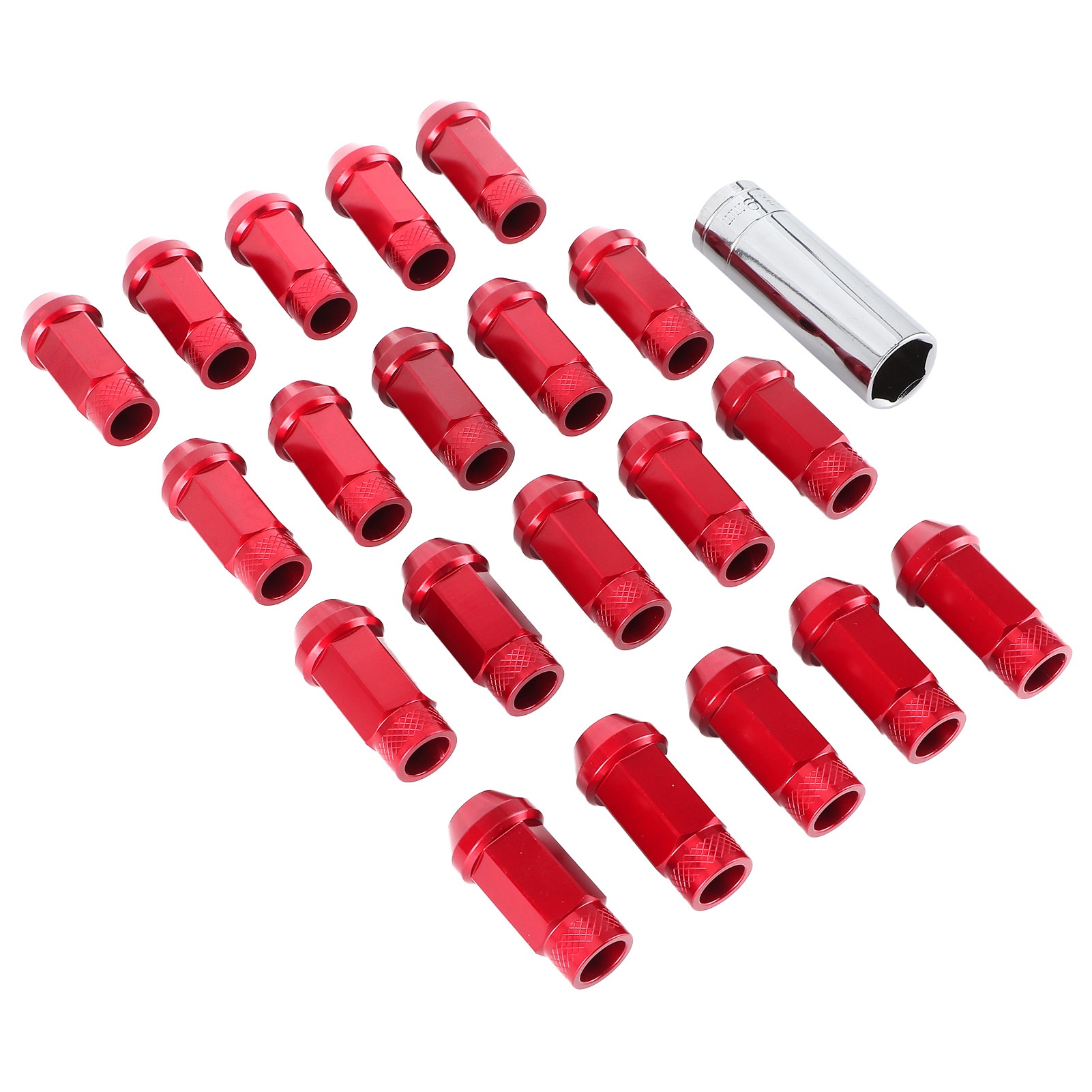 20 X 50 Mm Radmuttern Aus Aluminiumlegierung M12x1,5 Mit Montagehülse, Rot, 20-teiliges Set, Universell