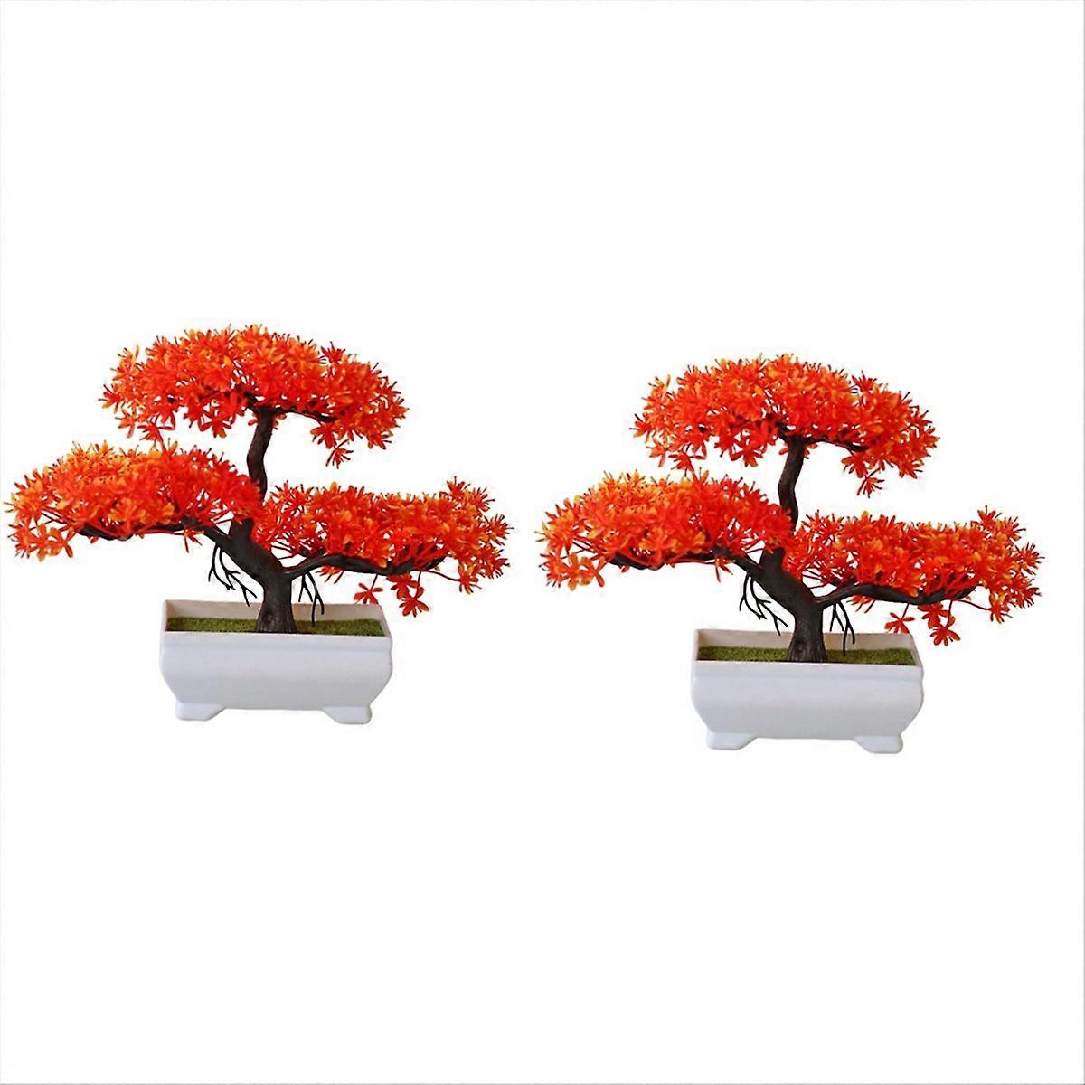Künstlicher Bonsai-topf In Abendrot, 2 Mini-kunststoffbäume Für Den Innenbereich, Pflegeleichte Künstliche Pflanze, Topf Inklusive, Ideal Für Schreibtisch Oder Tisch, Set Aus Zwei Dekorativen Kunstpfl