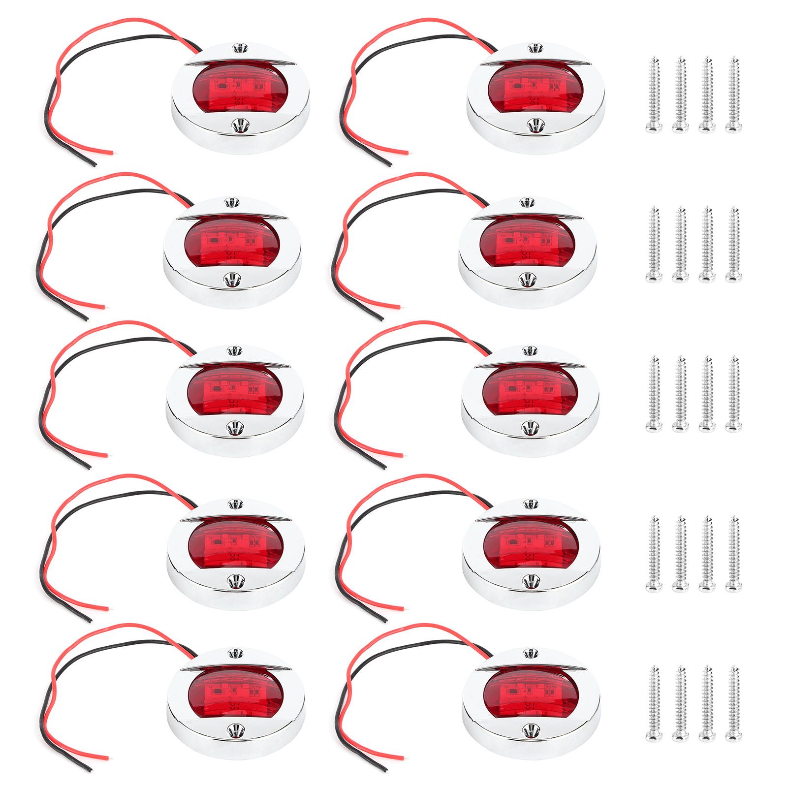 10 Stück 12v Led Runde Rote Positionsleuchten, 6 Leds, Wasserdichter Chromrand Für Lkw, Suv, Boot