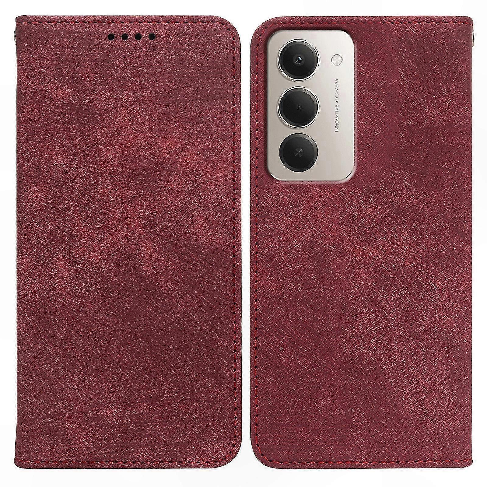 Magnetische Leder-brieftaschenhülle Mit Strukturierten Streifen Für Xiaomi Redmi 15 5g, Schutzhülle Rot