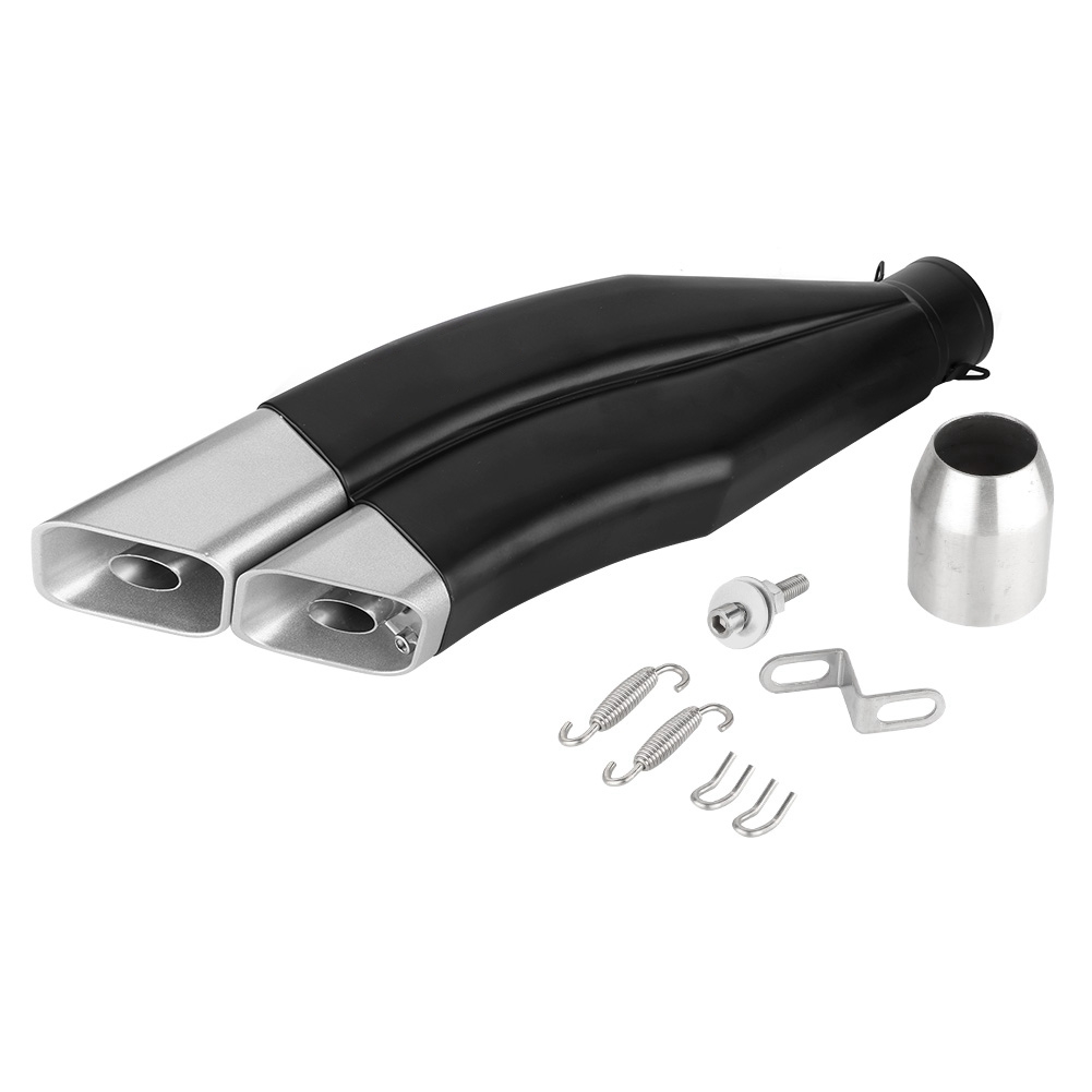 Universeller 51-mm-doppelauspuffschalldämpfer Aus Schwarzem Edelstahl Für Motorräder, Modifikationsteil