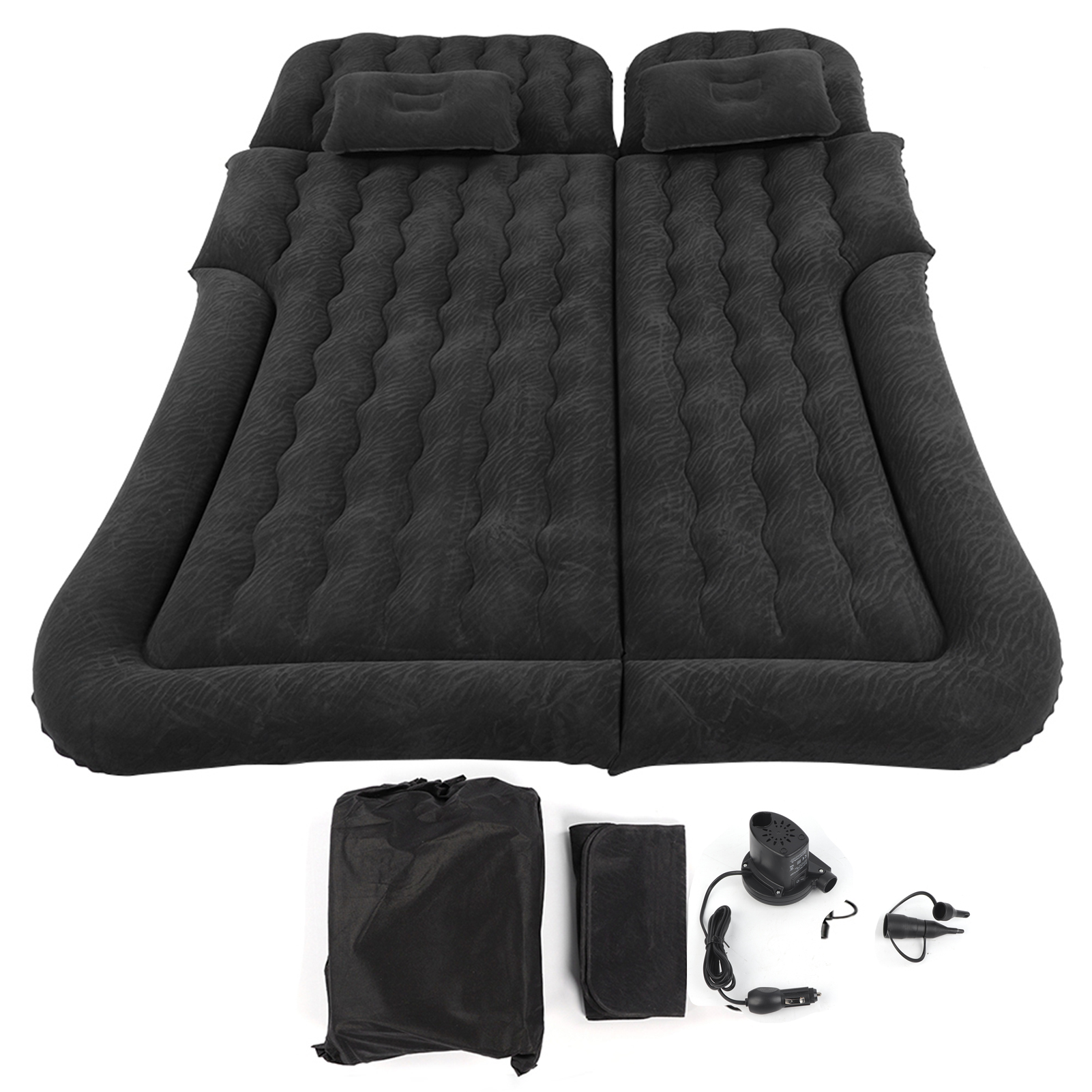 2-in-1 Aufblasbares Auto-/suv-ruhekissen, Weiche, Beflockte Pvc-reisematratze, Schwarz