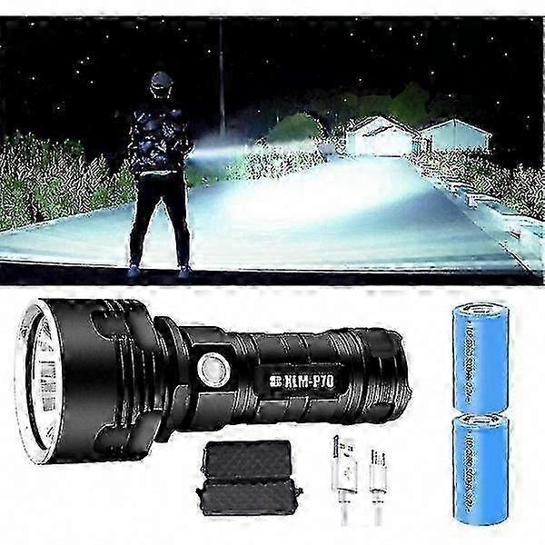 P70 Led-taschenlampe, 3000-10000 Lumen, Wiederaufladbar, Ultrahell, Hohe Leistung, Fester Lichtstrahl Mit Großer Reichweite, Schwarz, Für Den Einsatz Im Freien Und Im Professionellen Bereich.