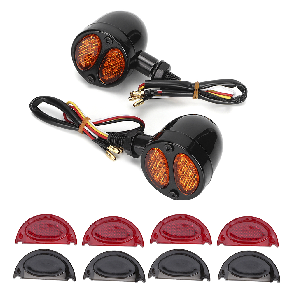 Schwarze Led-motorradblinker Aus Metall, 12 V, 4-adrig, Universalbirnen Für Bremslichter Und Blinker.