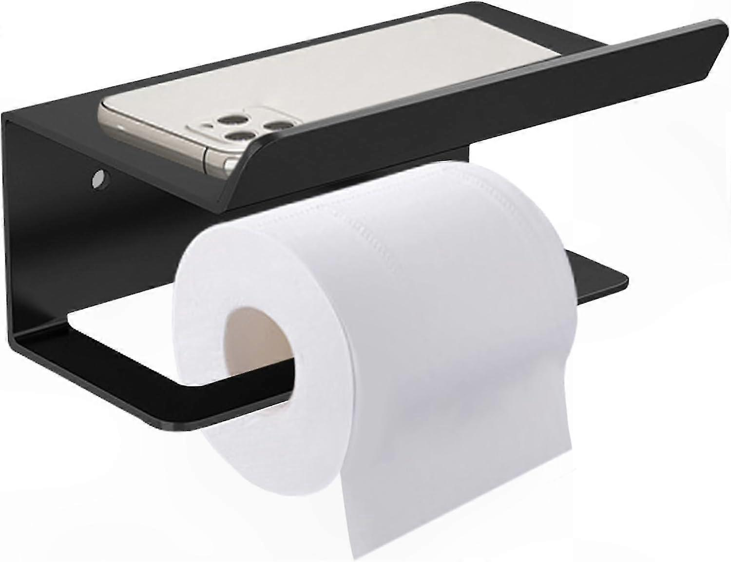 Wandmontierter Toilettenpapierhalter Mit Ablagefächern, Robuste Halterung Aus Kohlenstoffstahl, Schwarze Ausführung