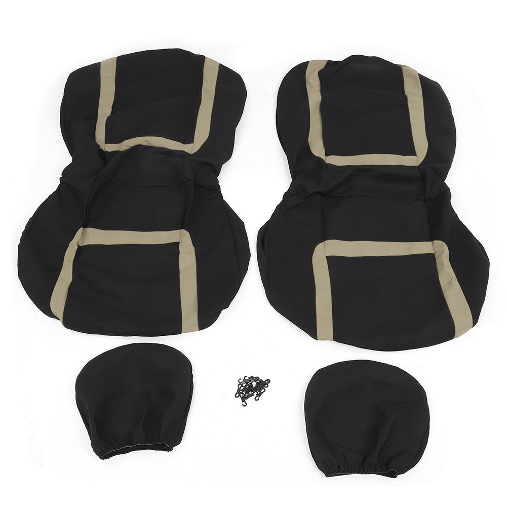 4-teiliges Universelles Autositzbezugset, Ganzjahres-innenraumschutz, Beige/schwarzes Set.