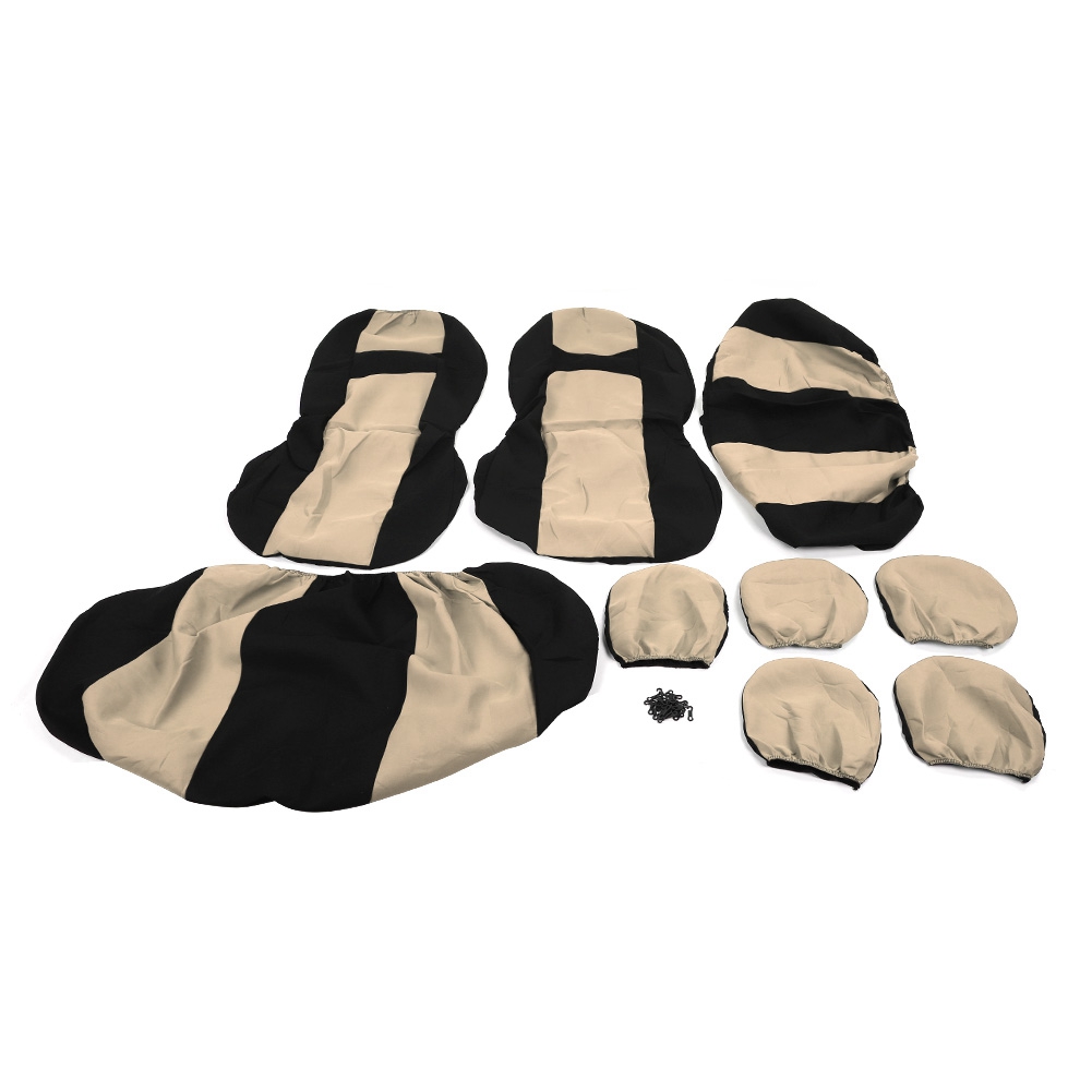 9-teiliges Set Universeller Autositzbezüge, Atmungsaktiv Und Staubdicht, Für 5 Sitze, Beige/schwarz
