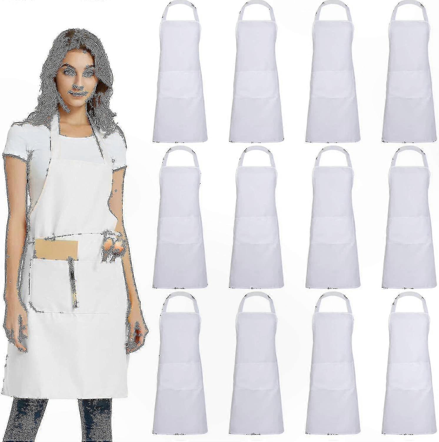 Set Mit 12 Schwarzen Unisex-schürzen Mit Taschen – Professionelle Küchen- Und Restaurantschürzen, Ohne Logo, 12 Stück