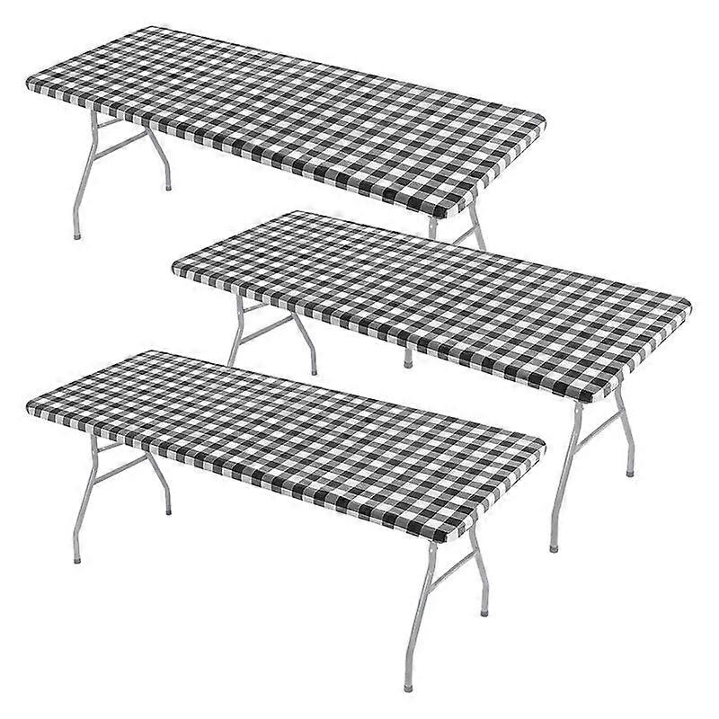 3-teiliges, Passgenaues Tischdecken-set, Schwarzer Elastischer Vinylbezug, Schutzhülle Für Picknicktische Im Freien, Wasserdichte Tischdecke