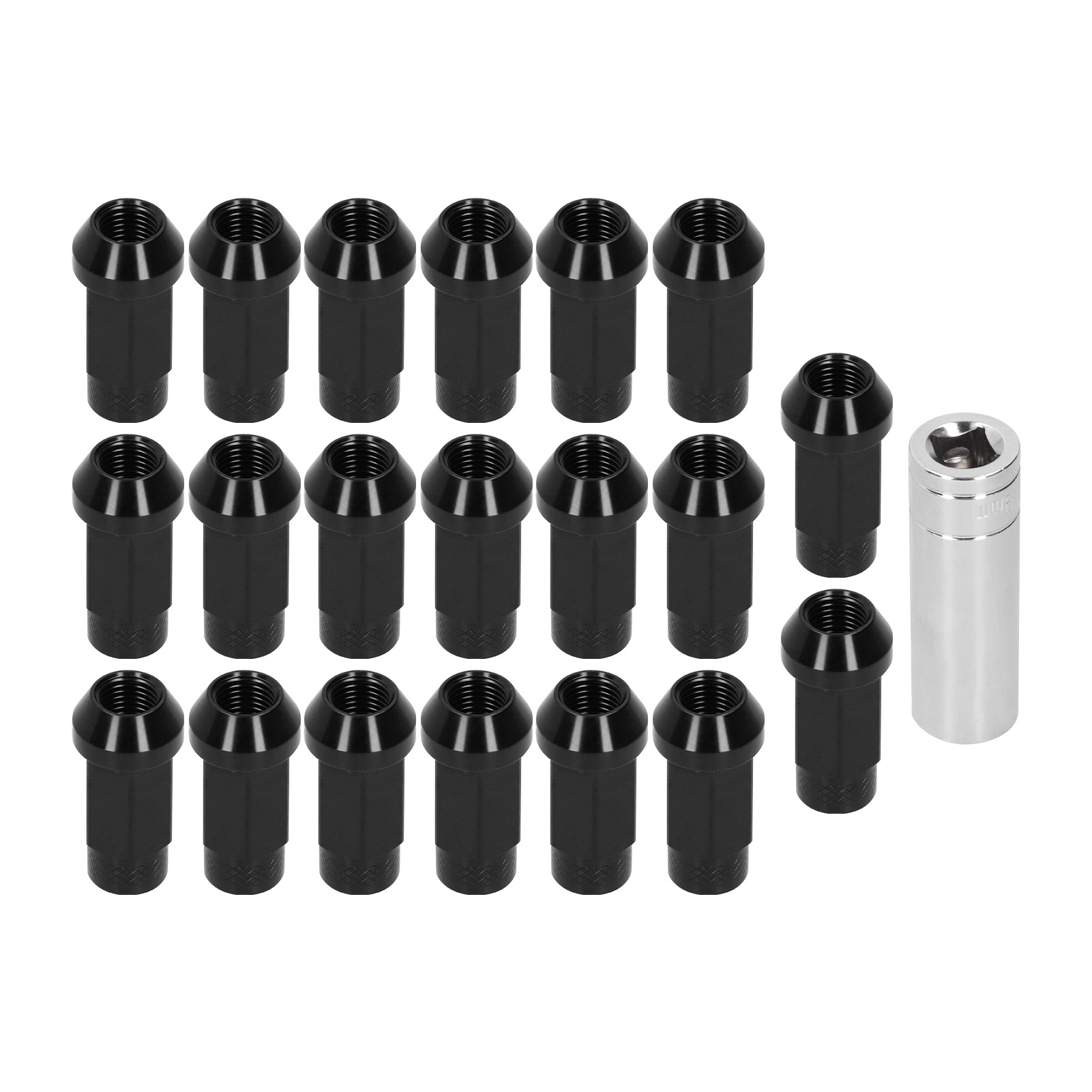 M14x1,5 Gewinderadmuttern, 2 Zoll Hoch, 7075-t6 Schwarzes Aluminium, 20 Stück, Durchsteckbar