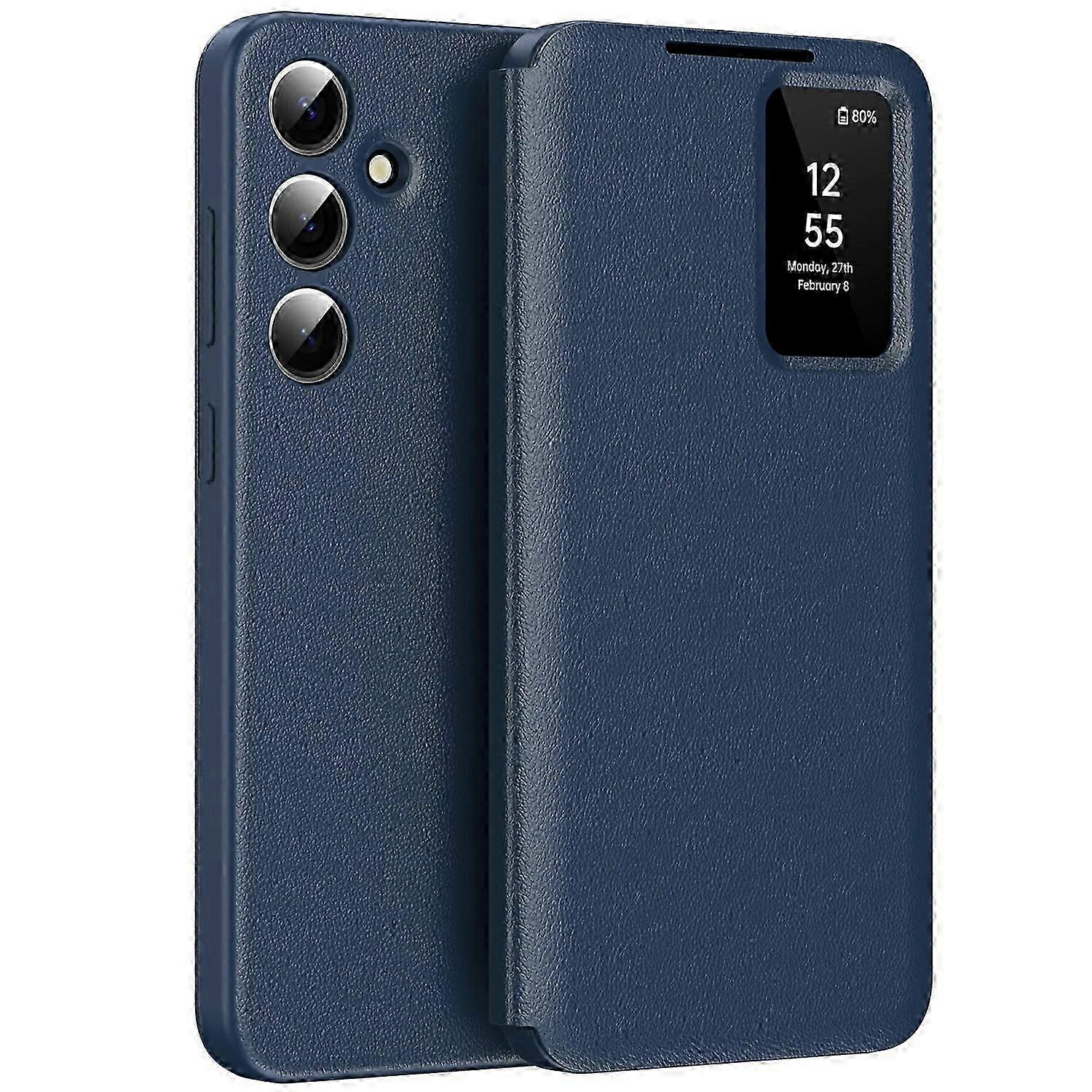 Lederhülle Für Galaxy A56 5g Mit Sichtfenster Und Kartenhalter, Magnetverschluss, Rundumschutz, Schwarz, Premium-ausführung.