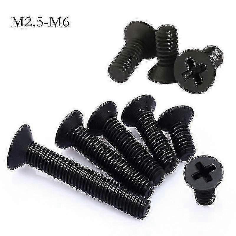 Schwarze Nylon-senkkopfschrauben Mit Phillips-gewinde M2,5-m6, Flachkopf-maschinenschrauben, Länge 5-40 Mm, Packung Mit 25-100 Stück, Robuste Kunststoff-befestigungselemente.