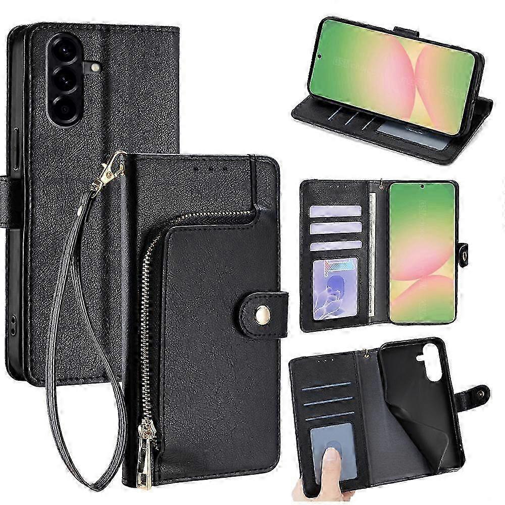 Leder-klapphülle Für Samsung Galaxy A56 5g, Reißverschlusstasche, Hochwertige Schutzhülle, Schwarz, Taschenformat