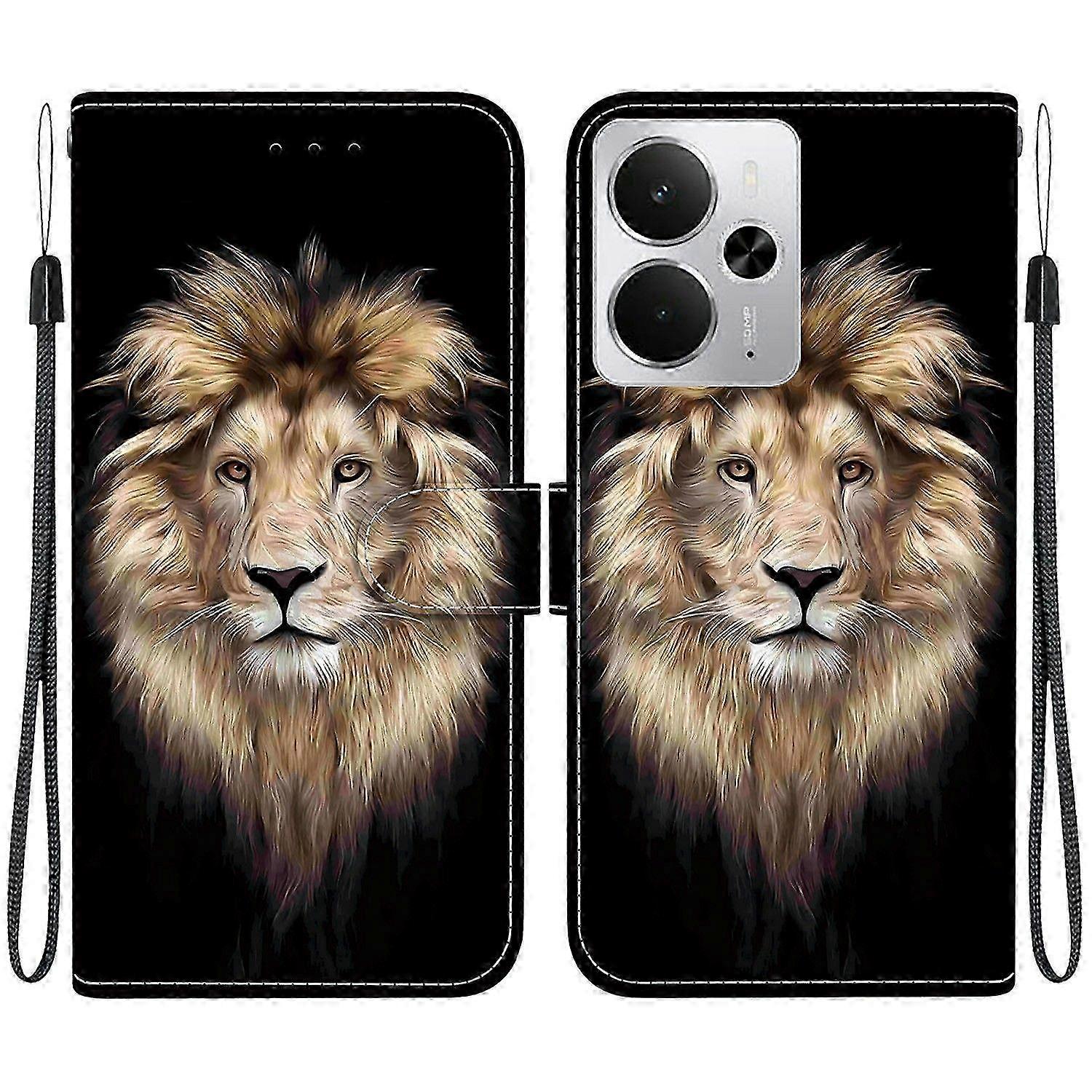 Leder-wallet-case Für 14,5g – Stoßfeste Handyhülle Mit Musterprint Und Handschlaufe – Schwarz