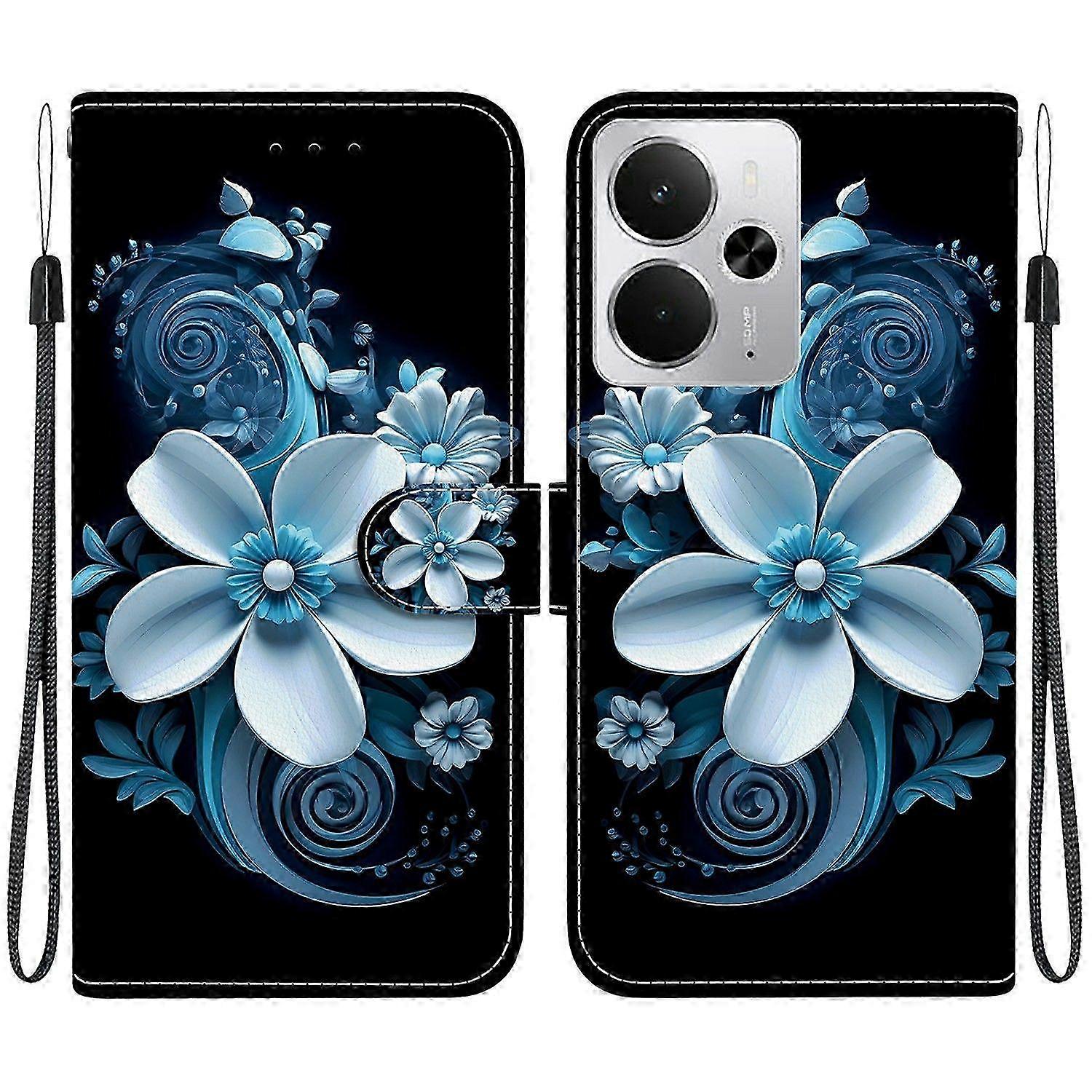 Leder-handyhülle Für Samsung Galaxy 14 5g, Klapphülle Mit Trageband, Fallschutz, Bedrucktes Design, Schwarz