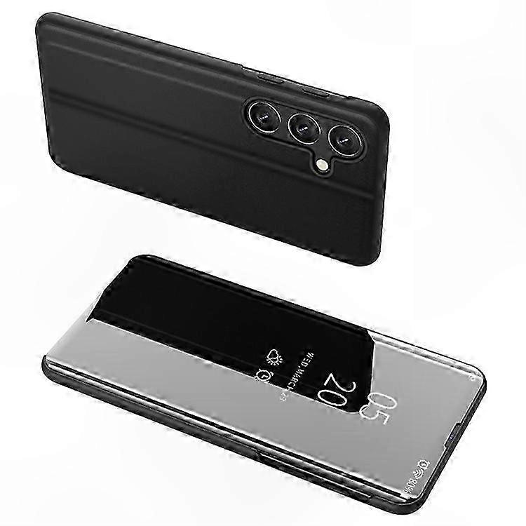 Lederhülle Mit Sichtfenster Und Standfunktion Für Galaxy S25, Klapphülle Mit Sichtfenster, Schutzhülle Mit Integriertem Ständer, Hochwertige Schwarze Tasche