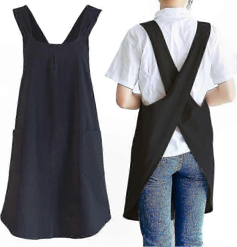 Herren-schürze Mit Überkreuzten Taschen Zum Kochen, Backen, Malen, Gärtnern Und Putzen, Schwarze Leinenschürze