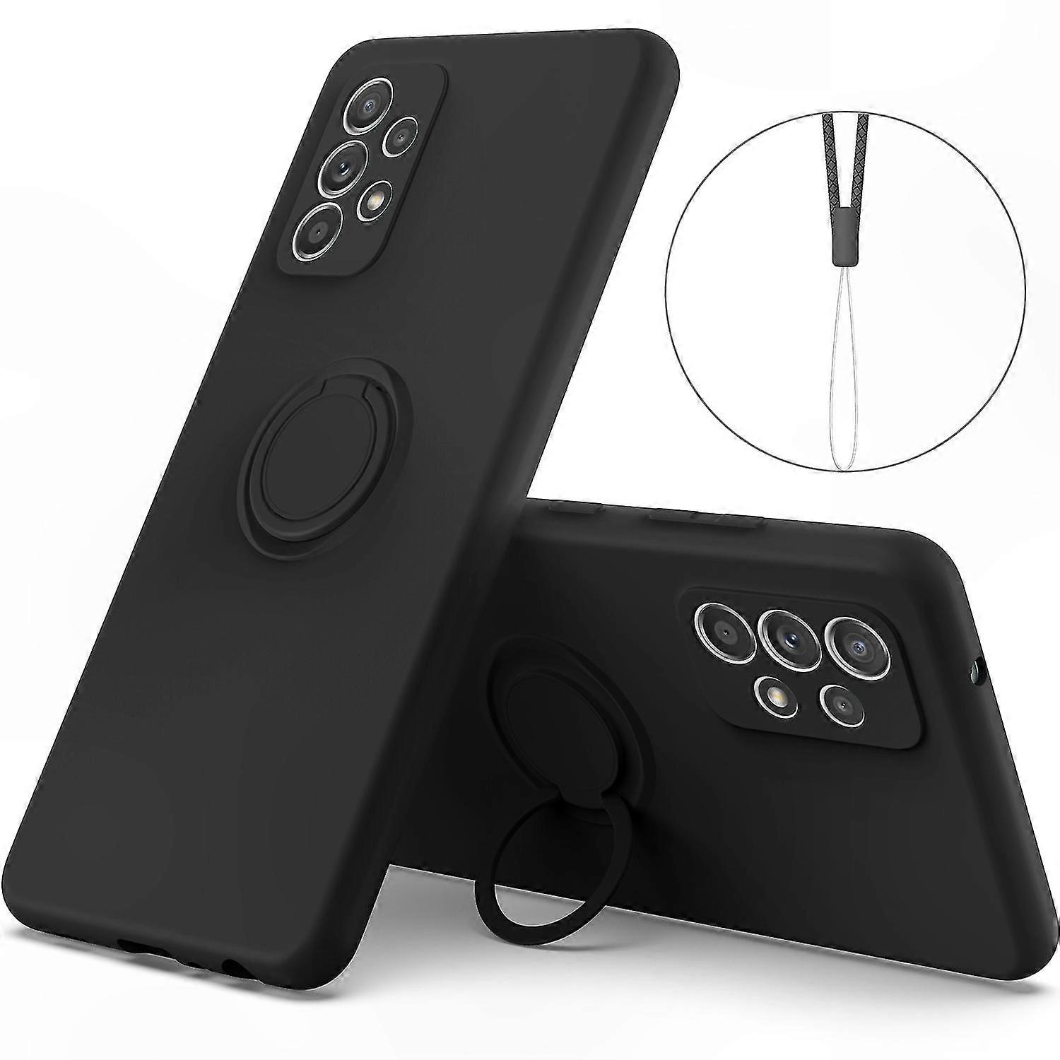 Silikonhülle Für Samsung Galaxy A53 5g Mit Ringhalter Und Trageband, Stoßfeste Hülle Für Samsung Galaxy A53, Schlanke Hülle Mit Drehbarem Ring Und Trageband, Flexibler Schutz, Schwarz