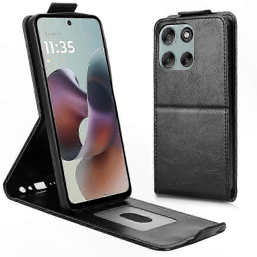 Magnetische Klapphülle Aus Leder Für Moto G56 5g, Schwarz, Mit Kartenhalter, Vertikale Schutzhülle