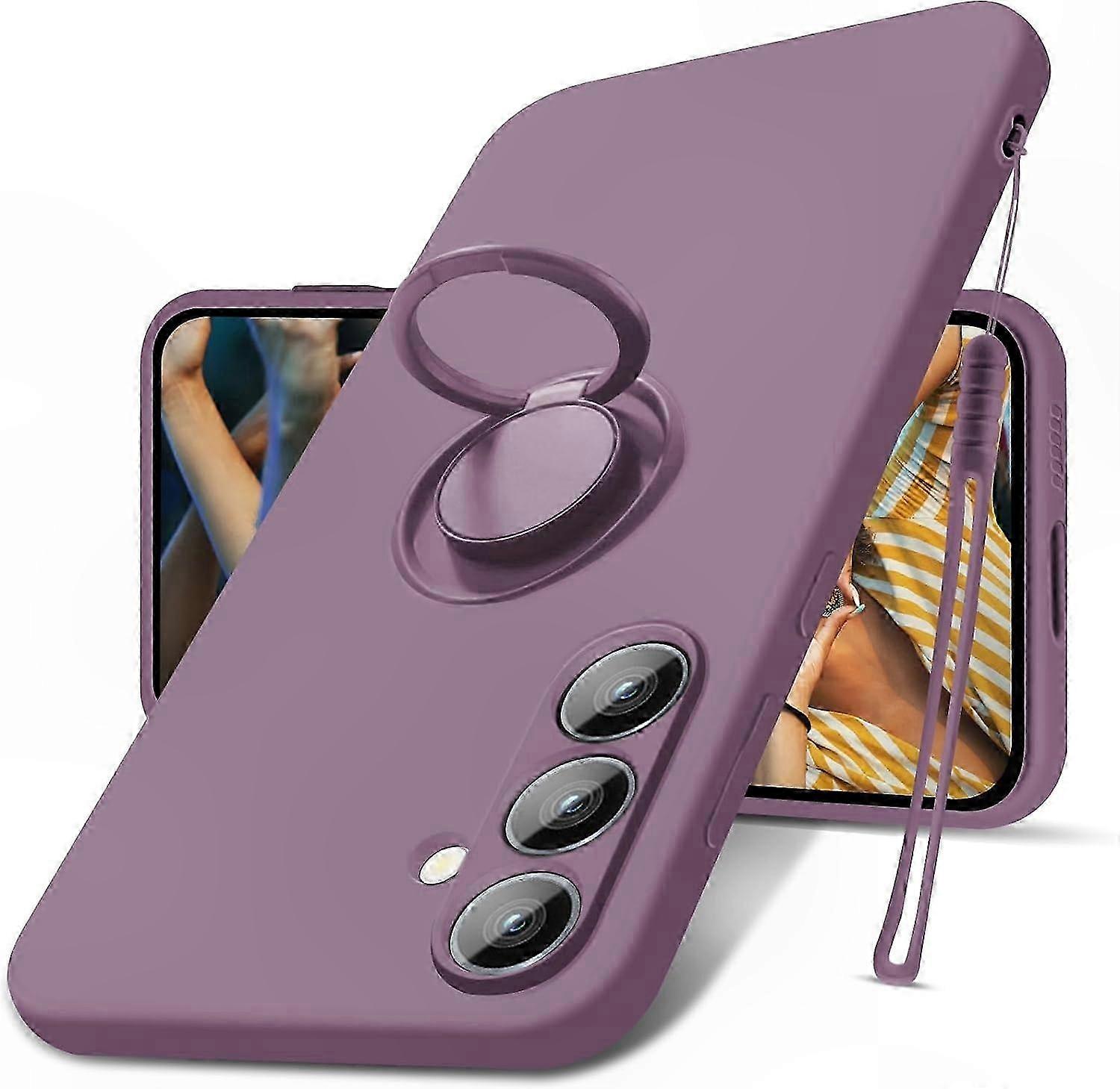 Galaxy S24 Flüssigsilikonhülle Mit Handschlaufe Und Integriertem Ständer, Soft-touch-hülle, Stoßfest Mit Glatter Oberfläche, Schwarz, Und Einem Praktischen Ständer.