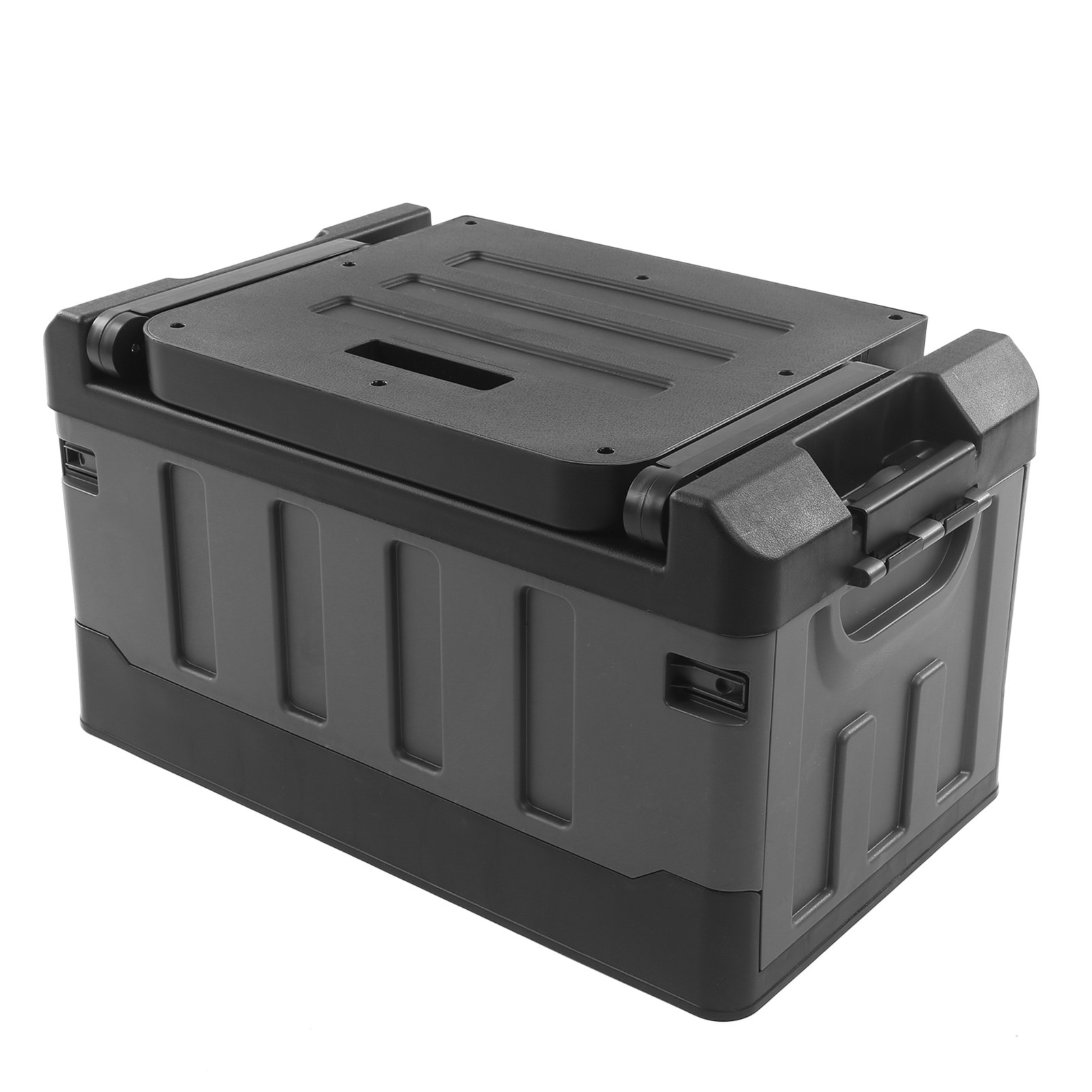 Faltbare 2-in-1-autoaufbewahrungsbox, Klappsitz Und Mattschwarzer Kofferraumbehälter, Ideal Für Zuhause, Reisen, Angeln Und Camping.