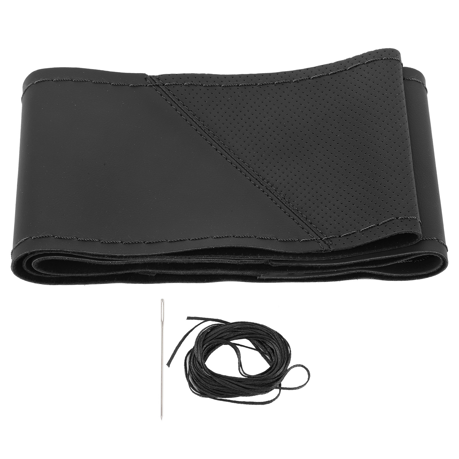 Universelle 15-zoll-lenkradverkleidung, Schwarzes Perforiertes Mikrofaserleder, Diy-handnaht