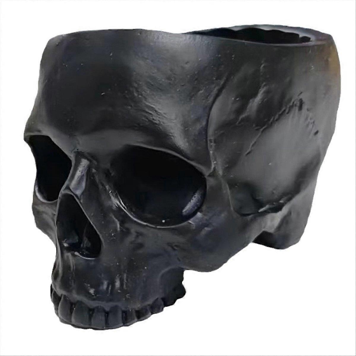 Schwarzer Halloween-totenkopf-blumentopf, Gruselige Heimdekoration, Designer-pflanzgefäß Für Den Innenbereich, Gotische Festtagsdekoration, Einzigartiges Stück Für Eine Schaurig-schöne Atmosphäre.