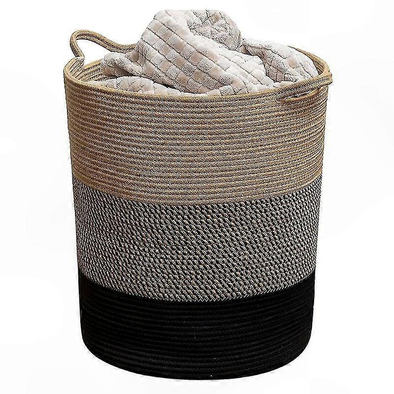 Wäschekorb Aus Gewebtem Baumwollseil, Kleiderorganizer Mit Schwarz-gelbem Blumenmuster, Reisewäschekorb