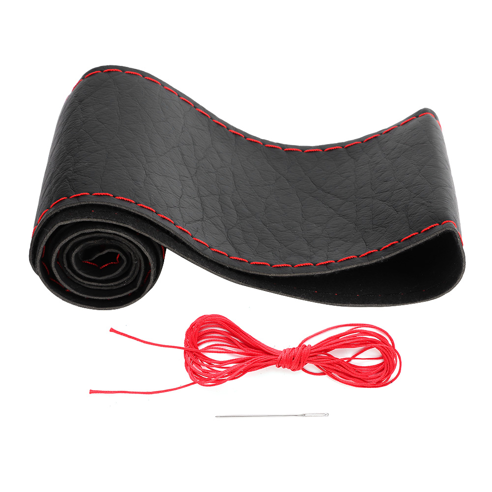 Selbstgemachter Lenkradbezug Aus Elefantenleder Mit Nadel Und Faden, Rot-schwarzes Auto-interieur-accessoire