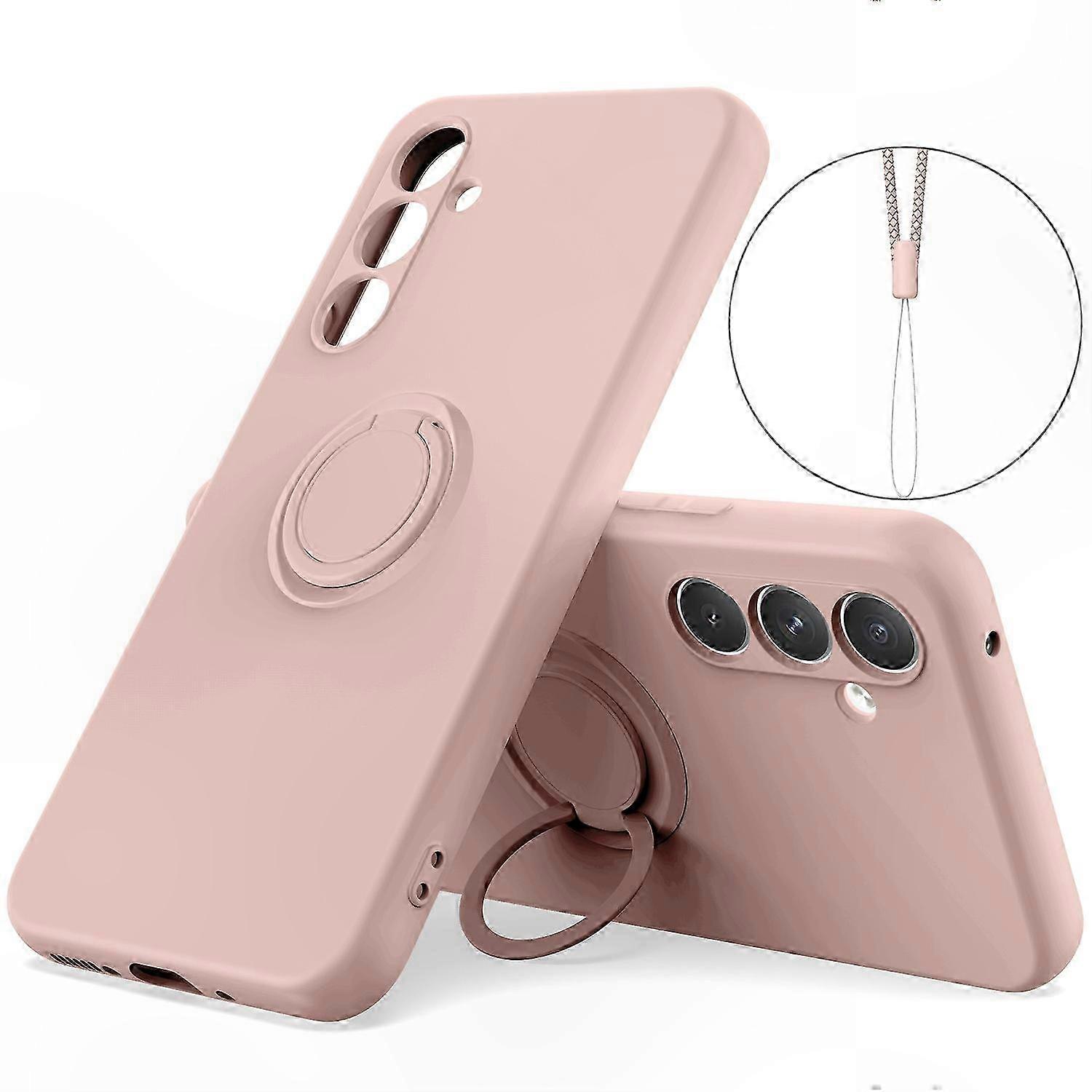 Handyhülle Aus Flüssigsilikon Für Galaxy S24, Mit Handschlaufe Und Integriertem Ständer, Robuster Schutz, Soft-touch-oberfläche, Schwarze Farbe, Praktisches Zubehör.