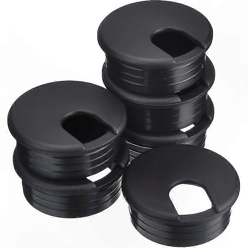 Set Mit 6 Schwarzen Kunststoff-kabeldurchführungsabdeckungen (45 Mm) Für Das Kabelmanagement Im Büro, Runde Kabeltüllen, Diskrete Und Praktische Abdeckung.