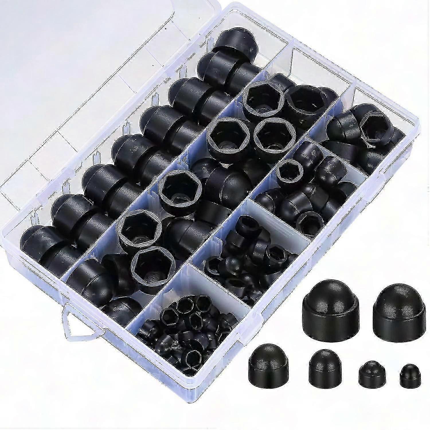 145-teiliges Set: Schraubkappen, Schrauben, Kunststoff-hutmuttern, Sechskantschutzkappen, Schwarze Mutternabdeckungen M4 M5 M6 M8 M10 M12