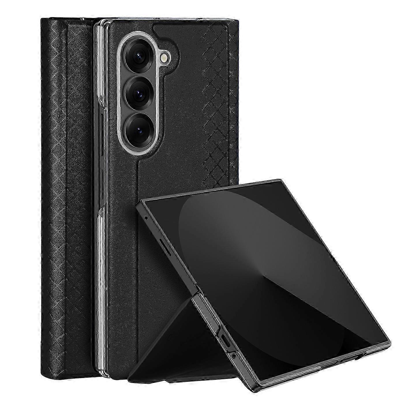 Schutzhülle Aus Leder Und Polycarbonat Mit Ständer Für Galaxy Z Fold7 5g, Faltbare Hülle Mit Aufstellfunktion, Robuster Schutz, Schwarz