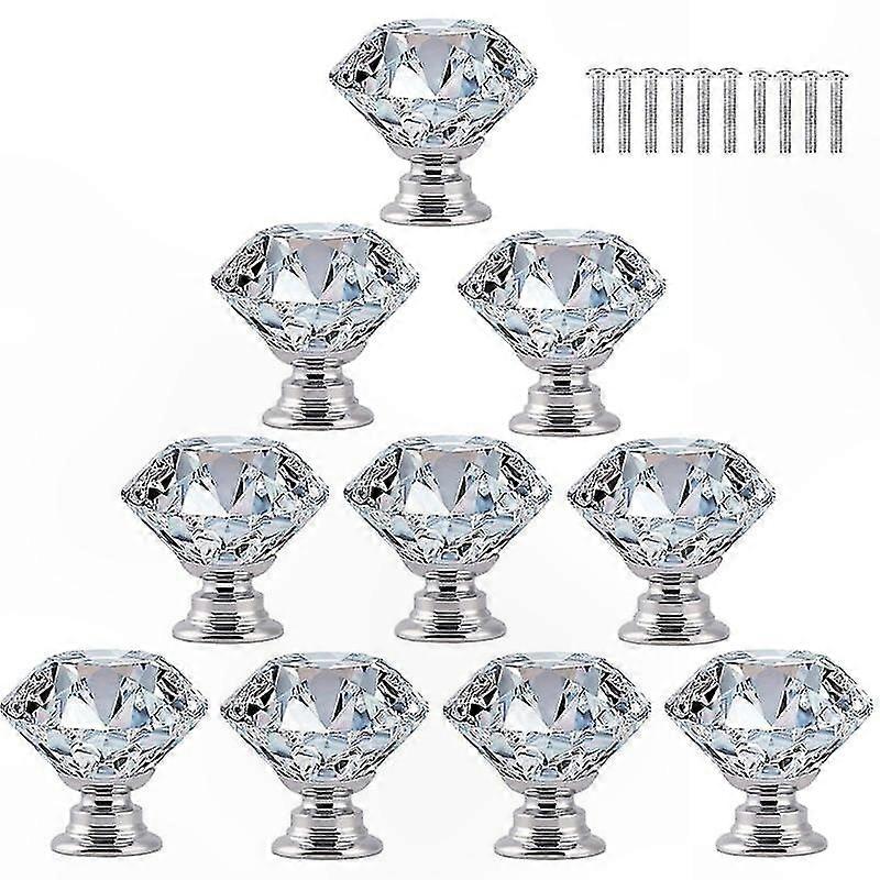 Möbelgriffe Aus Kristallglas, 10er-set, 30 Mm Rautenform, Transparente Griffe Für Schubladen Und Schränke, Inklusive Befestigungsschrauben.
