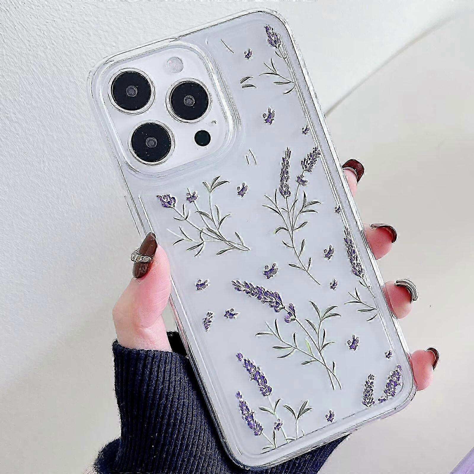 Transparente, Rosafarbene Hülle Mit Blumenmuster Für Iphone 13 Pro, Schlanke Tpu-hülle Mit Lila Muster, Schlanke Hülle Für Iphone 13 Pro