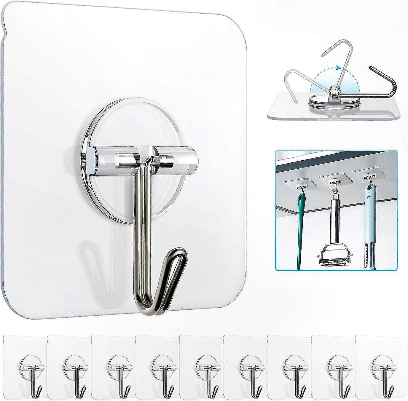 10 Transparente Klebehaken, Wiederverwendbare, Hochfeste Wandhaken, Maximale Traglast 6 Kg, Wasser- Und Ölbeständig, Für Die Aufbewahrung In Küche Und Bad