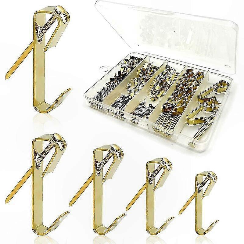 Set Mit 120 Goldenen Metall-wandhaken, Stabile Haken Für Bilder Und Dekorationen, Set In Verschiedenen Größen Für Zuhause Und Büro (5 Größen Enthalten)