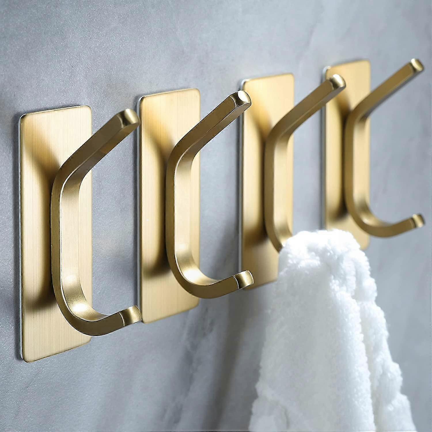 Wandhaken In Gebürstetem Gold Für Mäntel, Hüte, Handtücher Und Bademäntel - Set Mit 4 Selbstklebenden Edelstahlhaken, Ideal Für Badezimmer Und Schlafzimmer.