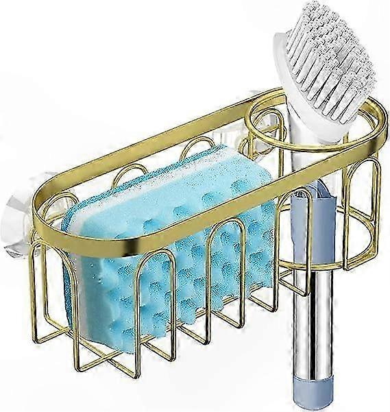 Goldener Abtropfkorb Für Schwämme Und Reinigungszubehör, Küchenutensilienhalter, Spülbeckenorganizer Aus Metall, Messing-finish, Wand- Oder Arbeitsplattenaufbewahrung, Einzelset, Praktisch Und Elegant