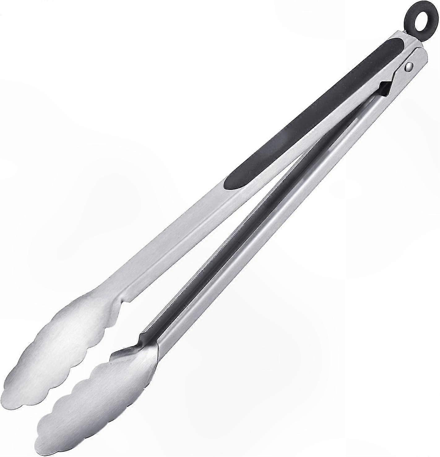 Grillzange Aus Edelstahl Und Kunststoff, 35 Cm, Silber-schwarze Ausführung, Strapazierfähiger Gummierter Griff, 2er-set, Ideal Zum Grillen.